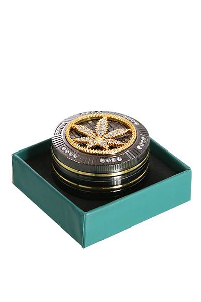 Grinder Bling Bling Hemp Leaf 4 Teilig 50mm mit Schaber-Karton