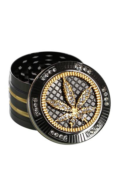 Grinder Bling Bling Hemp Leaf 4 Teilig 50mm mit Schaber