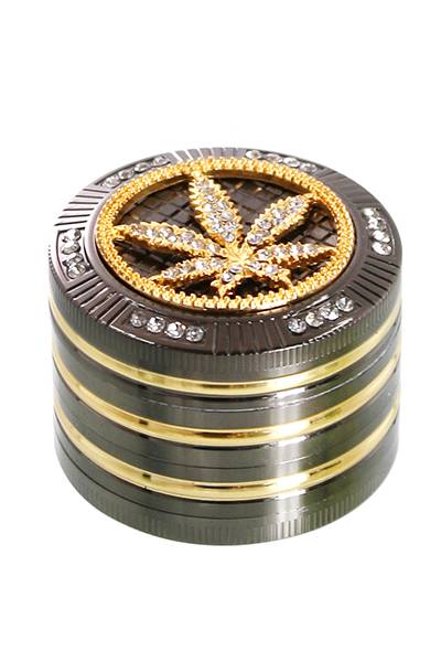 Grinder Bling Bling Hemp Leaf 4 Teilig 50mm mit Schaber-Geschlossen