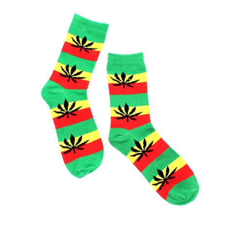 Damen Socken Lang Rasta Farben mit Hanfblättern Größe 36 - 42-Paar