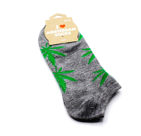 Damen Socken kurz Grau mit grünen Hanfblättern Gr. 36 - 42-zusammen