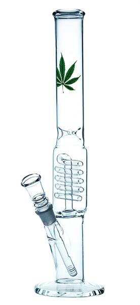 Glas Zylinderbong mit Perkolator und Eiskerben Schliff NS19
