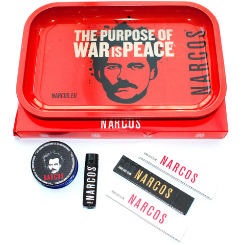 Narcos Raucherset Red Edition mit Drehunterlage, Papers, Feuerzeug und Grinder