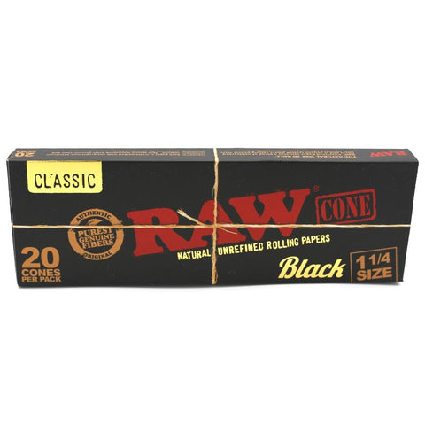 RAW Black Pre-Rolled Paper Cones 1 1/4 Size 20er Pack-Geschlossen