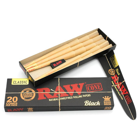 RAW Black Pre-Rolled Paper Cones King Size 20er Pack-Offen