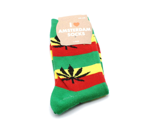 Herren Socken Lang Rasta Farben mit Hanfblättern Größe 40 - 45-gefaltet