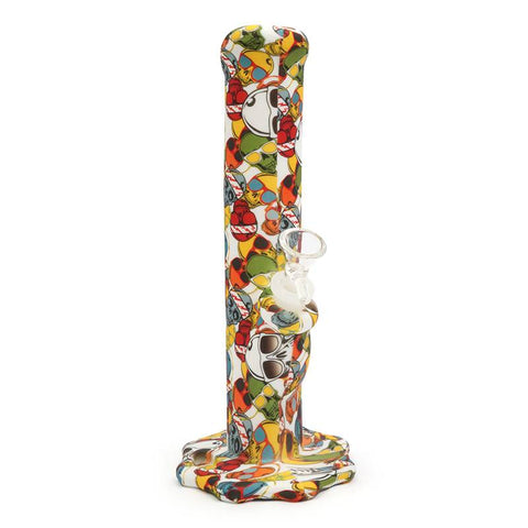 Silikon Bong Bunt 26cm mit Glaskopf-Einzeln-Skull