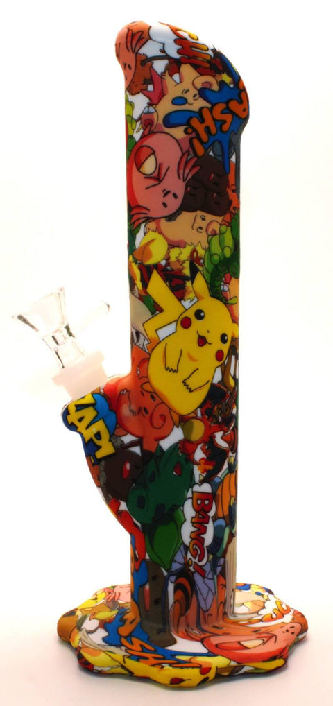 Silikon Bong Bunt 26cm mit Glaskopf-Seite