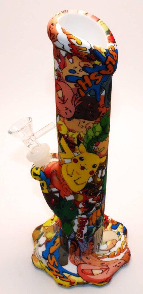 Silikon Bong Bunt 26cm mit Glaskopf-Pikachu-Oben