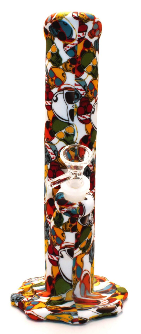 Silikon Bong Bunt 26cm mit Glaskopf-Skull-Vorne