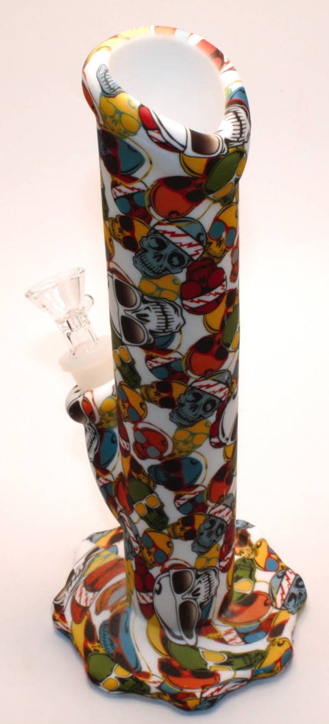 Silikon Bong Bunt 26cm mit Glaskopf-Skull-Oben