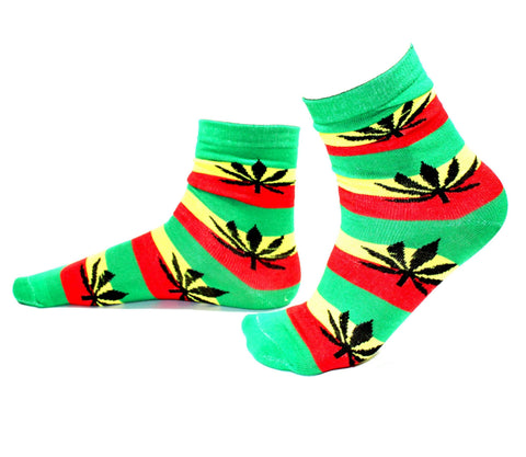 Herren Socken Lang Rasta Farben mit Hanfblättern Größe 40 - 45-Stilform