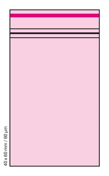 Zip-Tütchen 40x60mm Pink 100 Stück im Beutel 60µm-Einzeln