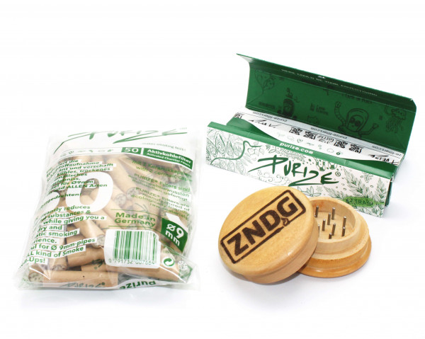 Purize Raucherset ZNDG Organic Papes n Tray mit Grinder