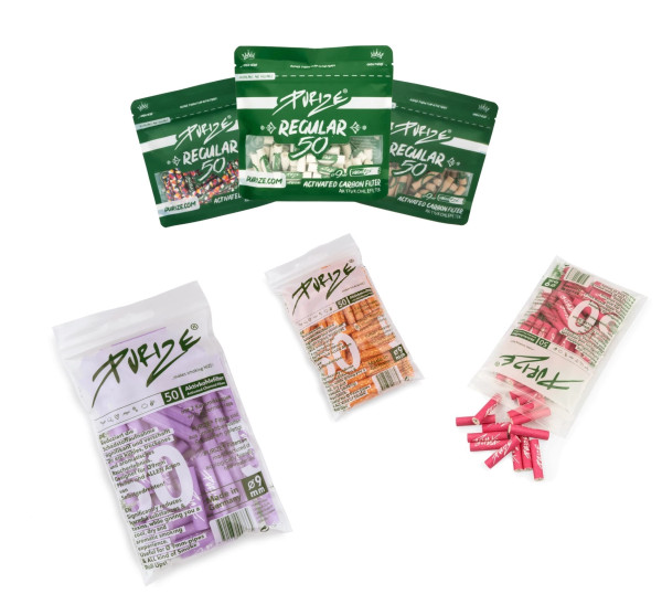PURIZE Aktivkohlefilter 9mm Regular Size 50er Pack alle Farben