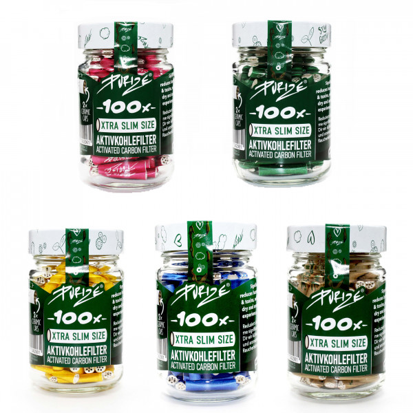 Purize Aktivkohlefilter 5,9mm Xtra Slim 100er Glas verschiedene Farben